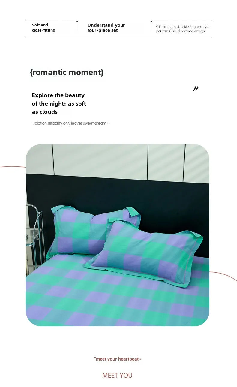 New Cotton Quilt Cover Plaid Yarn-dyed Washed Single Douvet Bed 160x210 220x240 Skin Friendly Comfortable Large Size Bedding