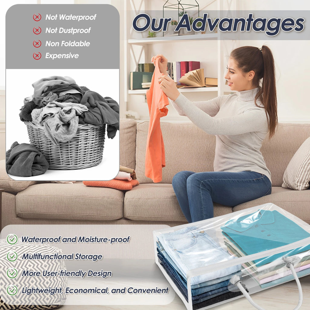 6 Packs Bed Sheet Storage Bags Quilt Clothes Blankets Packing Box Waterproof Dustproof Clear Zippered Pillow Bedding