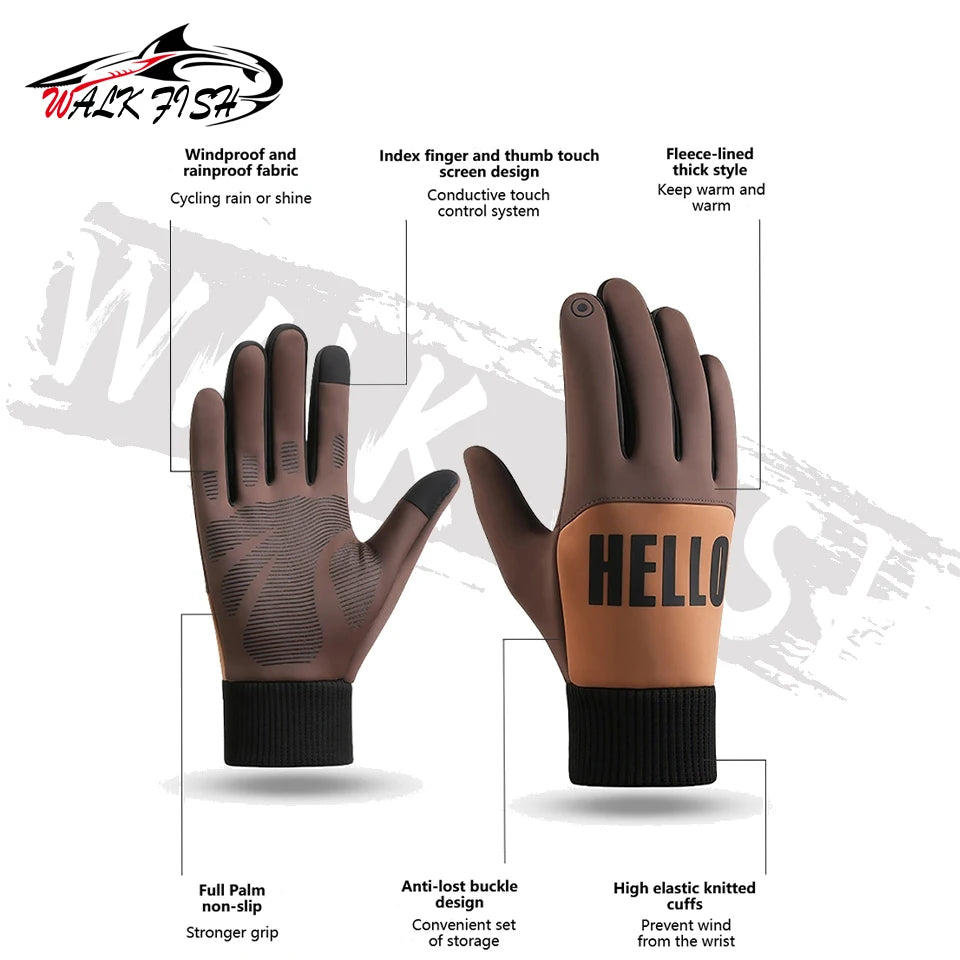 WALK FISH Fishing Gloves Keep Warm Winter Fleece-lined Thickened Windproof Waterproof Touch Screen Sports Running Drive Outdoor