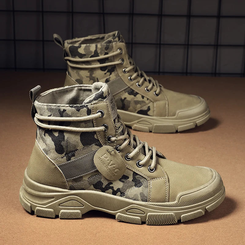 Boots For Men Autumn High Top Camouflage Desert Casual Flats Mens Boot Breathable Non Slip Work Shoes Zapatillas Hombre