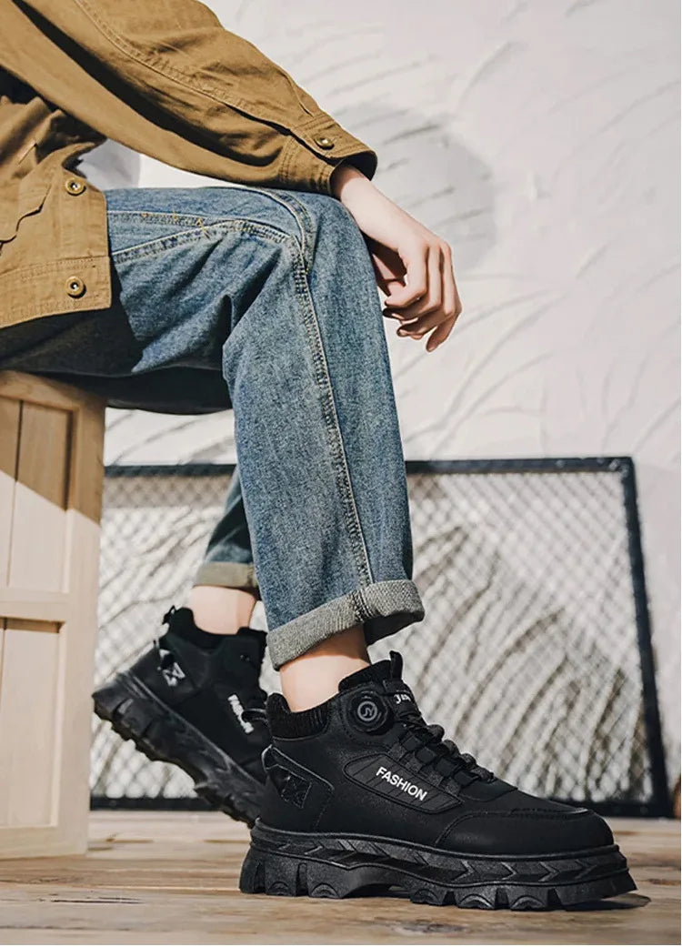 Men's Autumn New Retro Work Boots, Thick-Soled High-Top Casual Ankle Boots, Non-Slip Durable, Ideal for Daily & Outdoor Wear