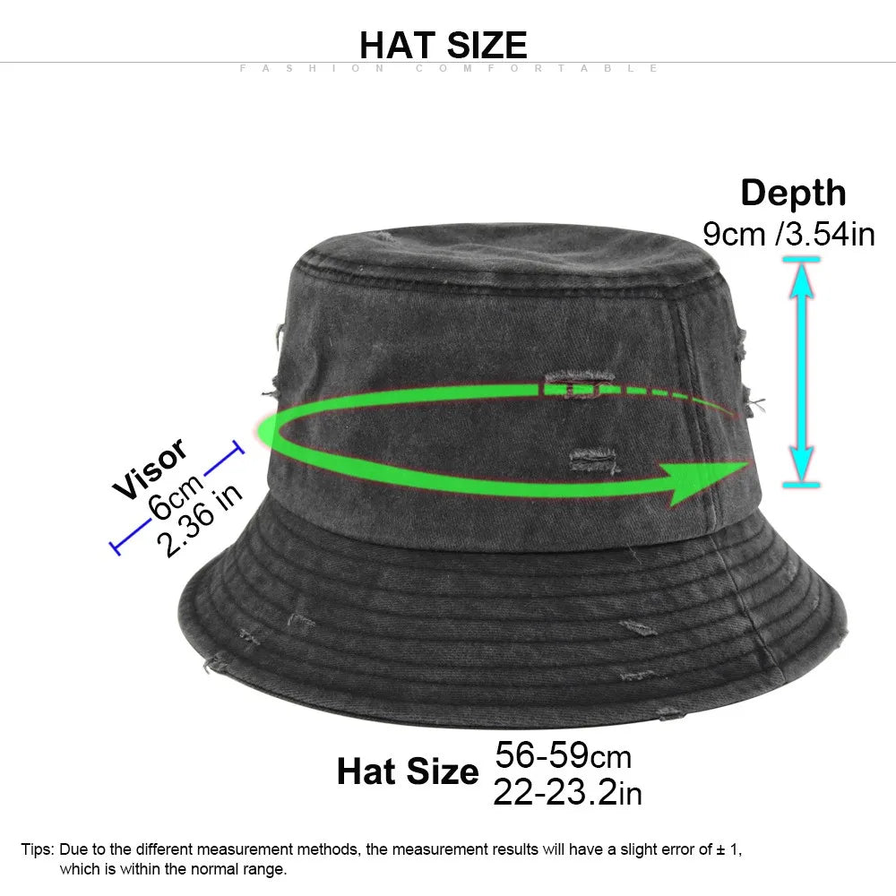 Vintage Distressed Multicolor Bucket Hats Streetwear Unisex Y2K Washed Cotton Fisherman Hat with Rip Holes Unisex Summer Sun Cap