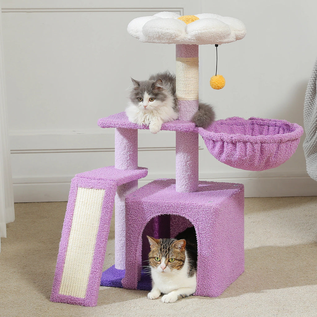 Flower Cat Tree for Indoor Small Cat Tower with Sisal Scratching Ramp Cozy Hammock and Removable Top Perch Cat Condo Kittens Toy