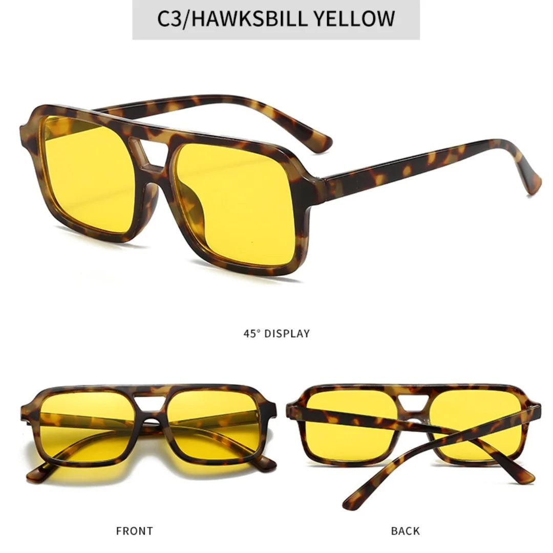 Men Driving Sunglasses Trendy Square Sunglasses Large Frame Yellow Lens Night Vision Glasses Women Retro Sun Glasses Anti Uv400