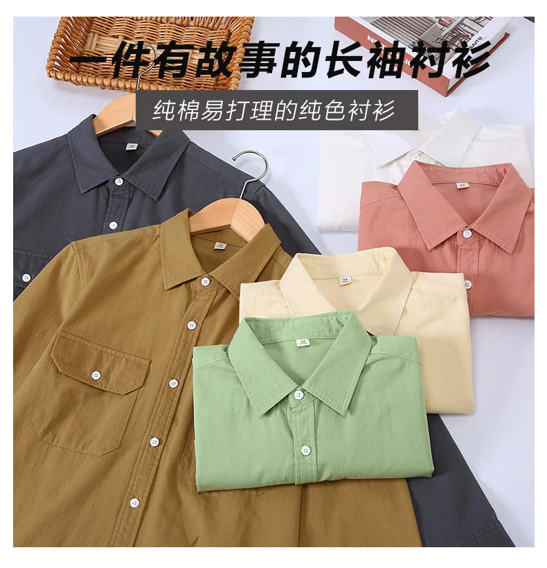 American Style Cargo Shirt Men Spring Autumn Mens Long Sleeve Shirts Pockets Pure Cotton Casual Shirts Comfortable chemise homme