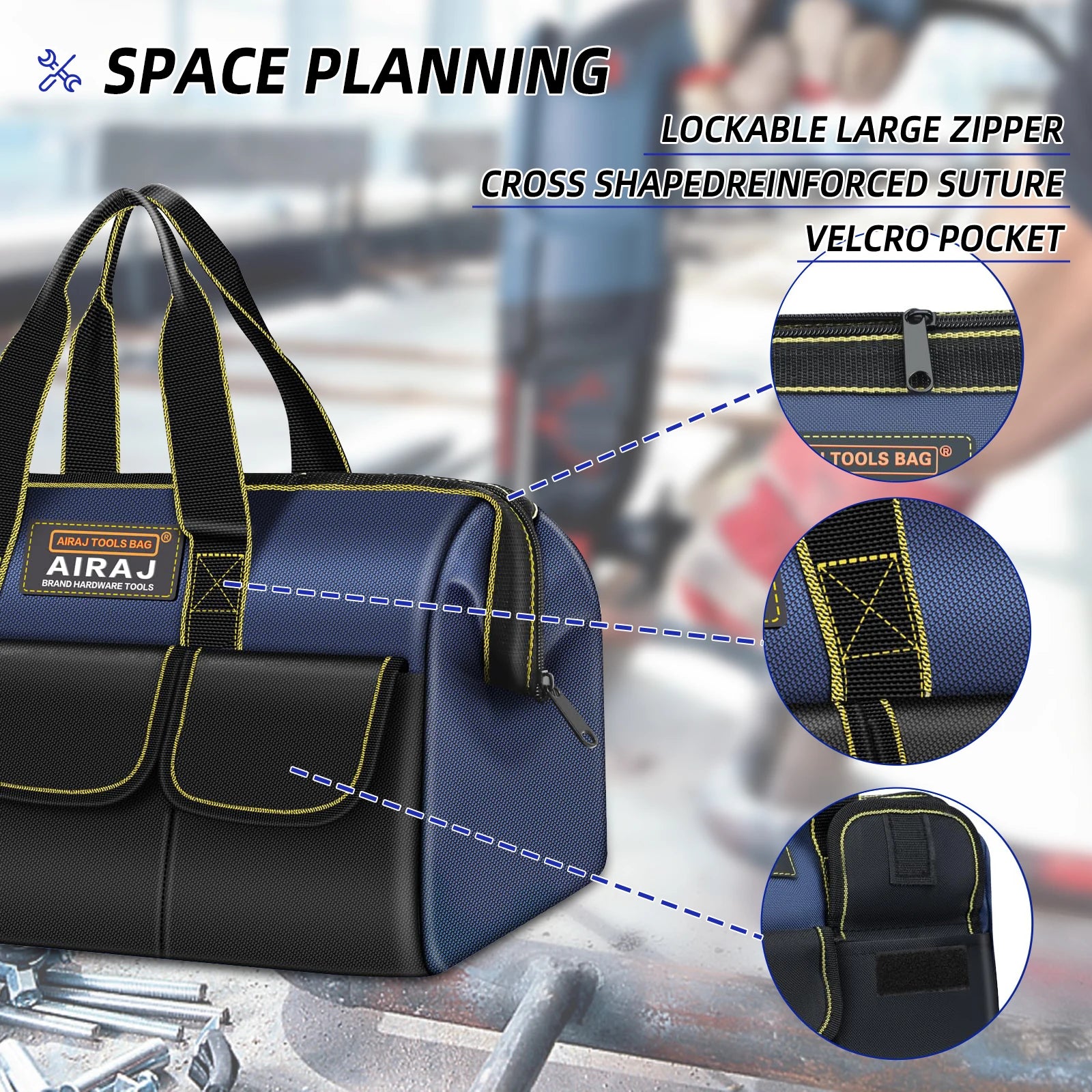 AIRAJ Multifunctional Tool Bags 1680D Oxford Cloth Electrician Bags Waterproof and Wear-Resistant High Capacity Storage Bags