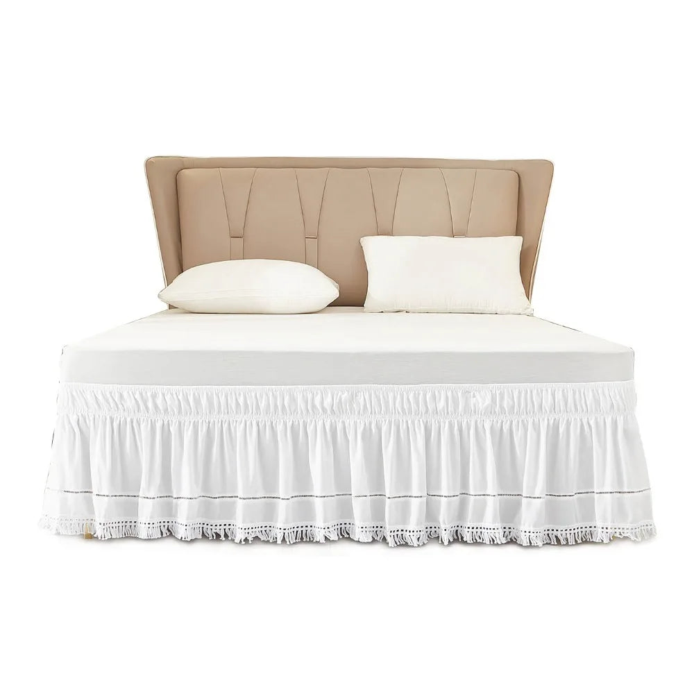 Bed Decoration Elastic White Fringed Bed Skirt Stretchable Dust-proof Under-bed Covering Skirt Ruffled Romantic Bedspread Inn