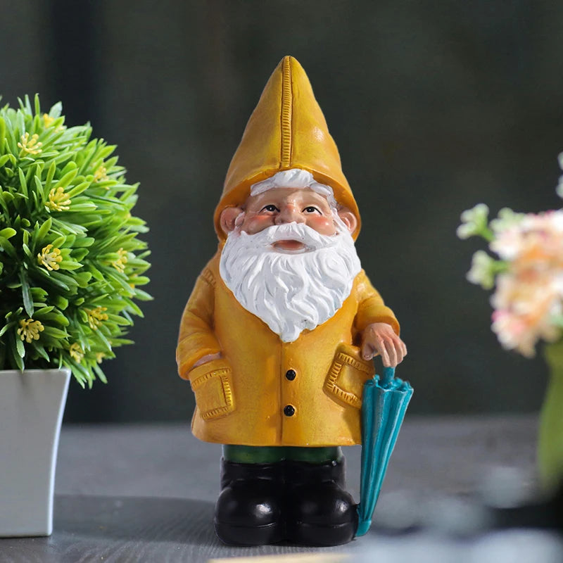 Garden Gnome Statue, Yellow Gnome with Umbrella, Outdoor Landscape Decoration, Garden, Courtyard, and Lawn Decor