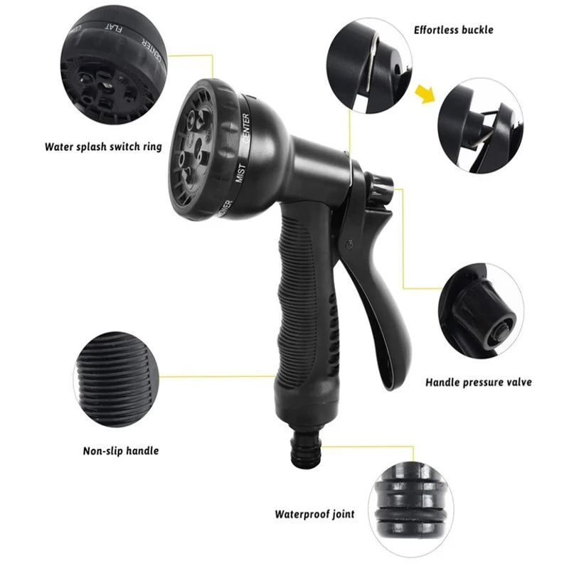 Garden Water Pipe 7.5-37.5 Meters Irrigation Retractable Hose, 8-Function Cleaning Water Gun, Garden Hose, Irrigation Supplies