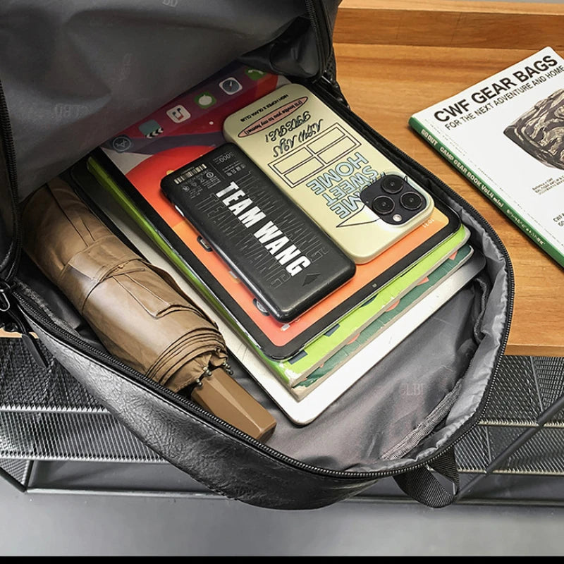 Men's Backpack Fashion Pu Leather Waterproof Man Laptop Bag Korean Backpacks Large School Bag Male Rucksack Student Pc Bagpack