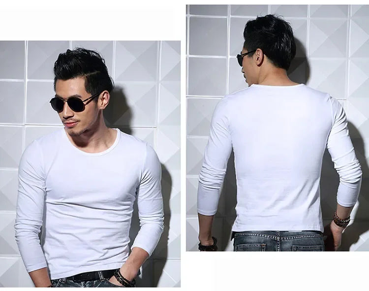 Men's T-Shirts Long Sleeve V Neck T Shirt 2025 MRMT Men Polyester T-Shirt Solid Color Slim Tight Man T Shirt For Male