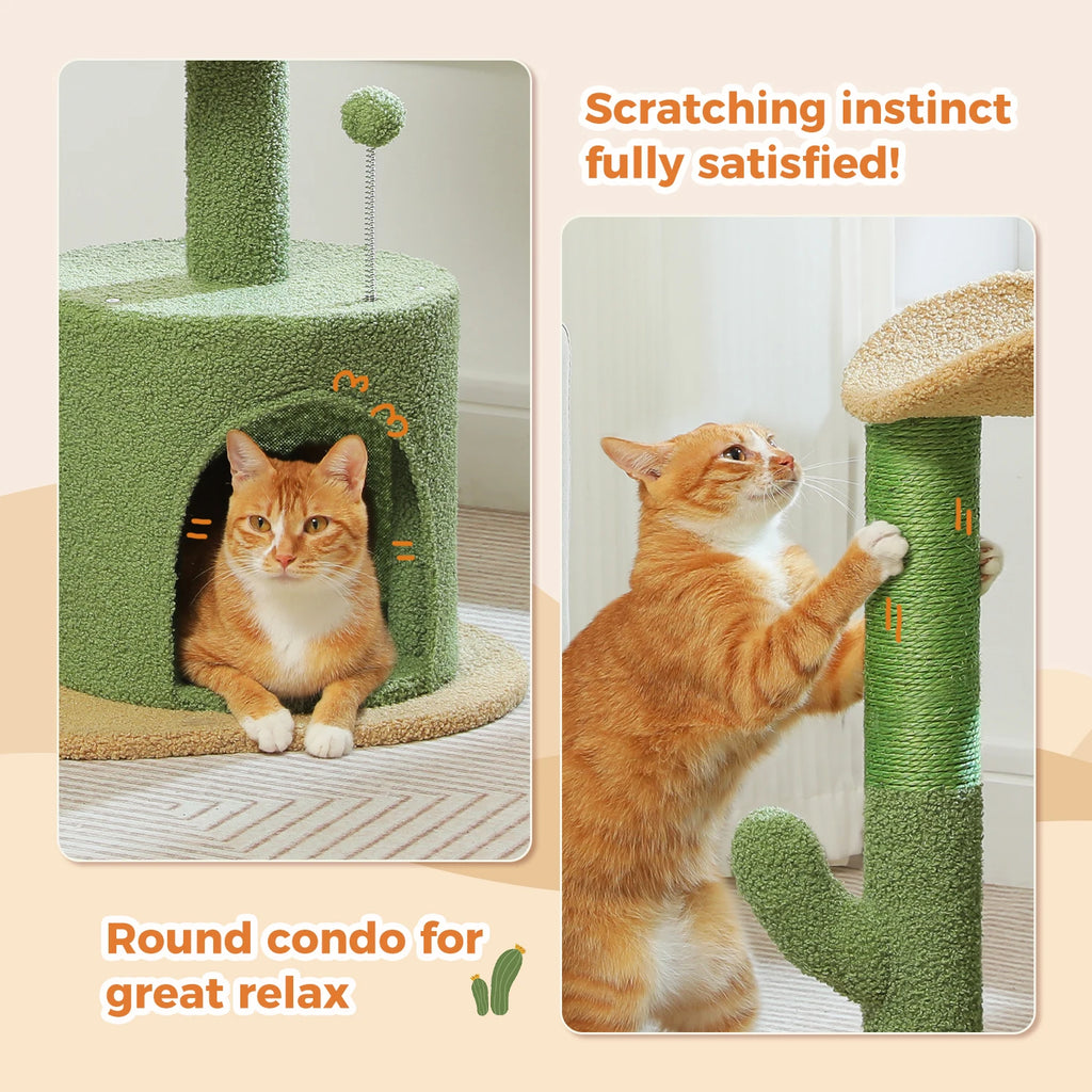 Flower Cat Tree with Natural Sisal Scratching Post, Cozy Cat Condo, Top Perch, Small Cat Tower for Small Indoor Cats, Pet Toys