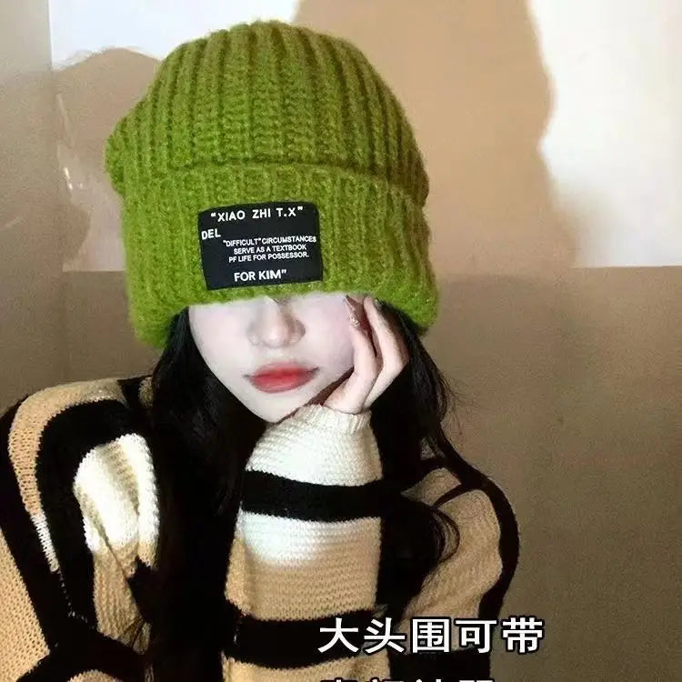 Knitted hats children's ins knitted toe caps versatile big head circumference face covering ear protection pile of hats