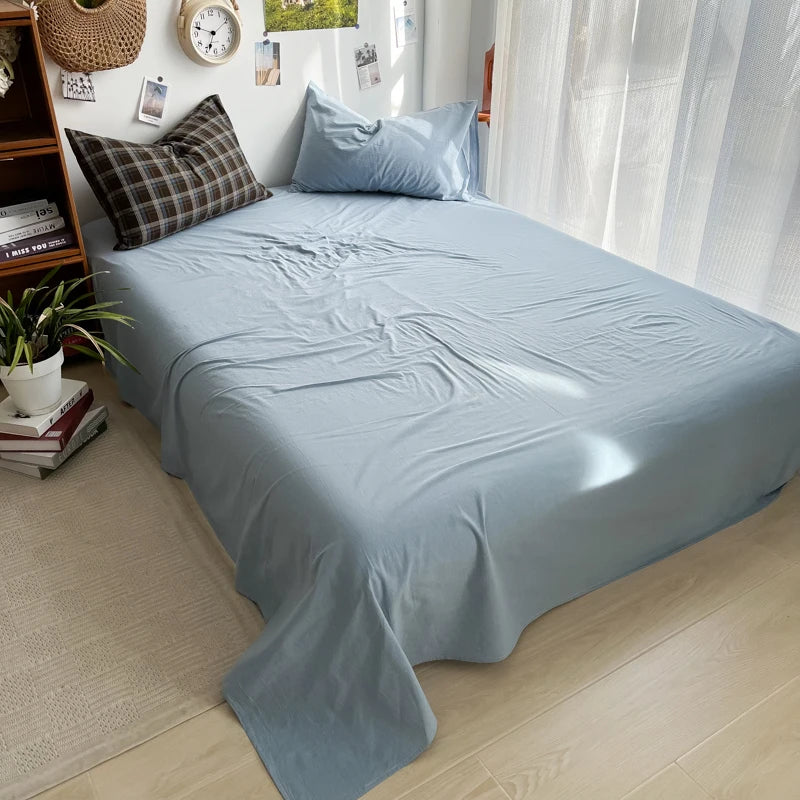 MissDeer Bedding Set Ins Ambiance Blue Coffee Grid Mixed With Washed Cotton Minimalist Four Piece Set Fitted Sheets Duvet Cover