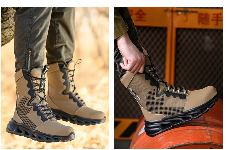 New Fashion 2024 Men Boots Safety Shoes Security Steel Toe Cap Military Boots Working Steel Toe Anti-Smashing Men's Work Boots