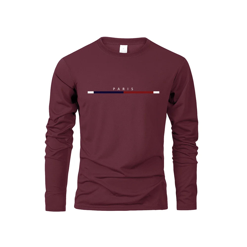 Men's Long Sleeve T Shirts of PARIS Printing Solid Color Casual Tops Autumn High Quality Loose T-Shirt Men Classic Clothing