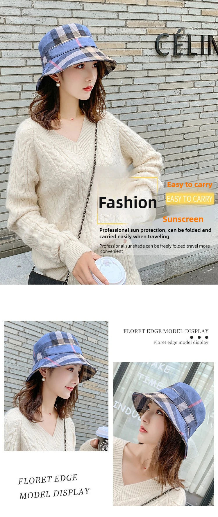 2025 New Fisherman Hats for Women Casual Shade Sun Hat Checked Suede Fabric Basin Hat Casual Folding Warm Hats Bucket Hat Women