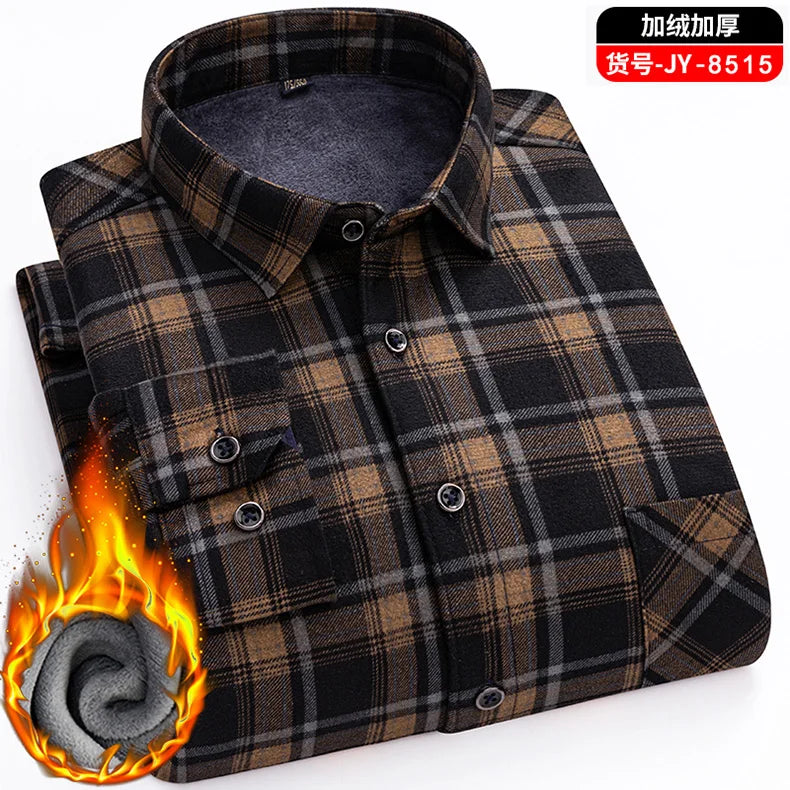 Men's long-sleeved shirt with double-sided fleece thickened warmth, 7XL, 8XL, winter casual and trendy, versatile for the street