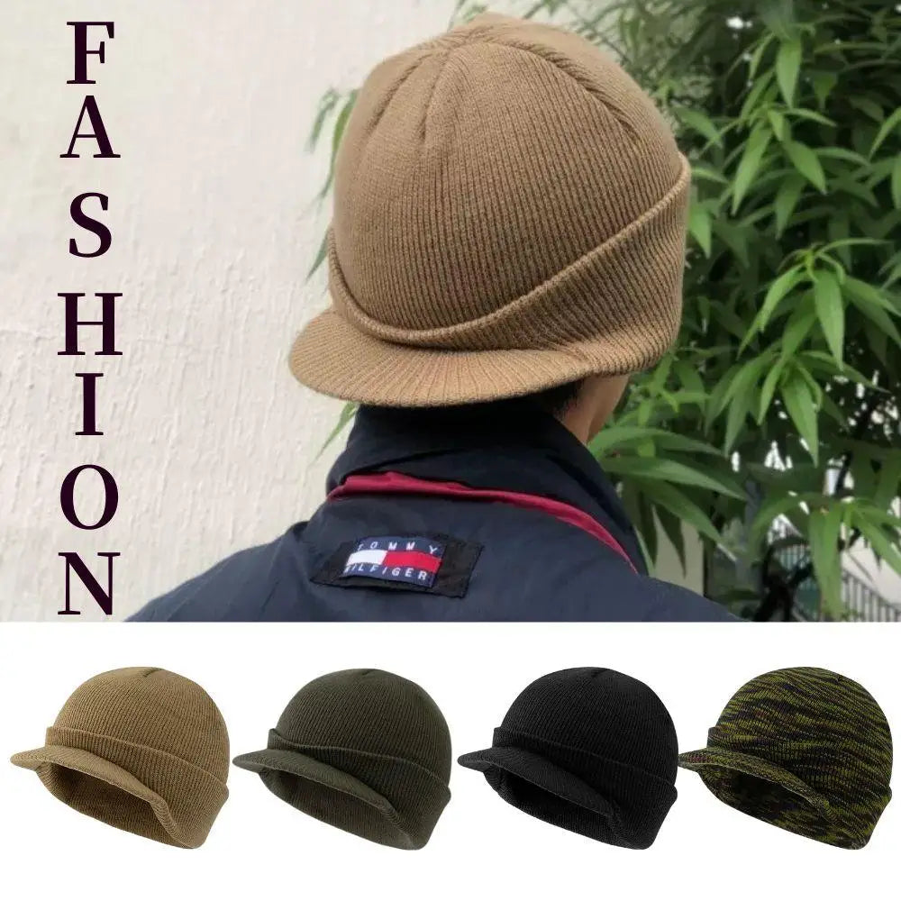 Solid Color Short-brimmed Hats Army Style Knitted Hat Peaked Caps Autumn Winter Versatile Warm Hats Fashion Knitting Men‘s Hats