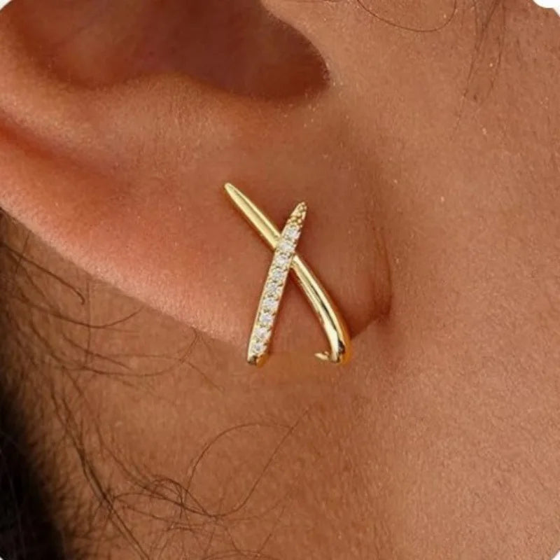 Trendy Inlaid with Rhinestones Cross Stud Earrings for Women Dainty Simple Minimalist Earring Fashion Jewelry Party Gifts