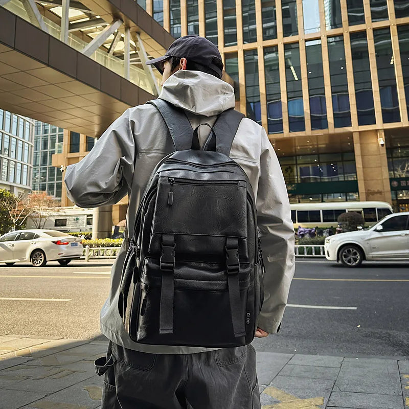 Men's Backpack Fashion Pu Leather Waterproof Man Laptop Bag Korean Backpacks Large School Bag Male Rucksack Student Pc Bagpack