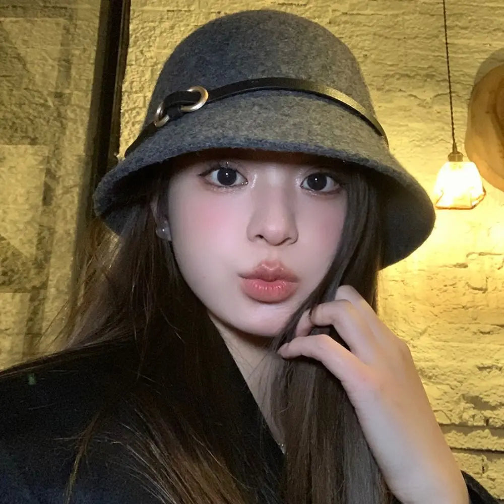Casual Woolen Wool Fisherman Hat Elegant Pure Color Women's Formal hat Korean Style British Style Basin Hat Autumn