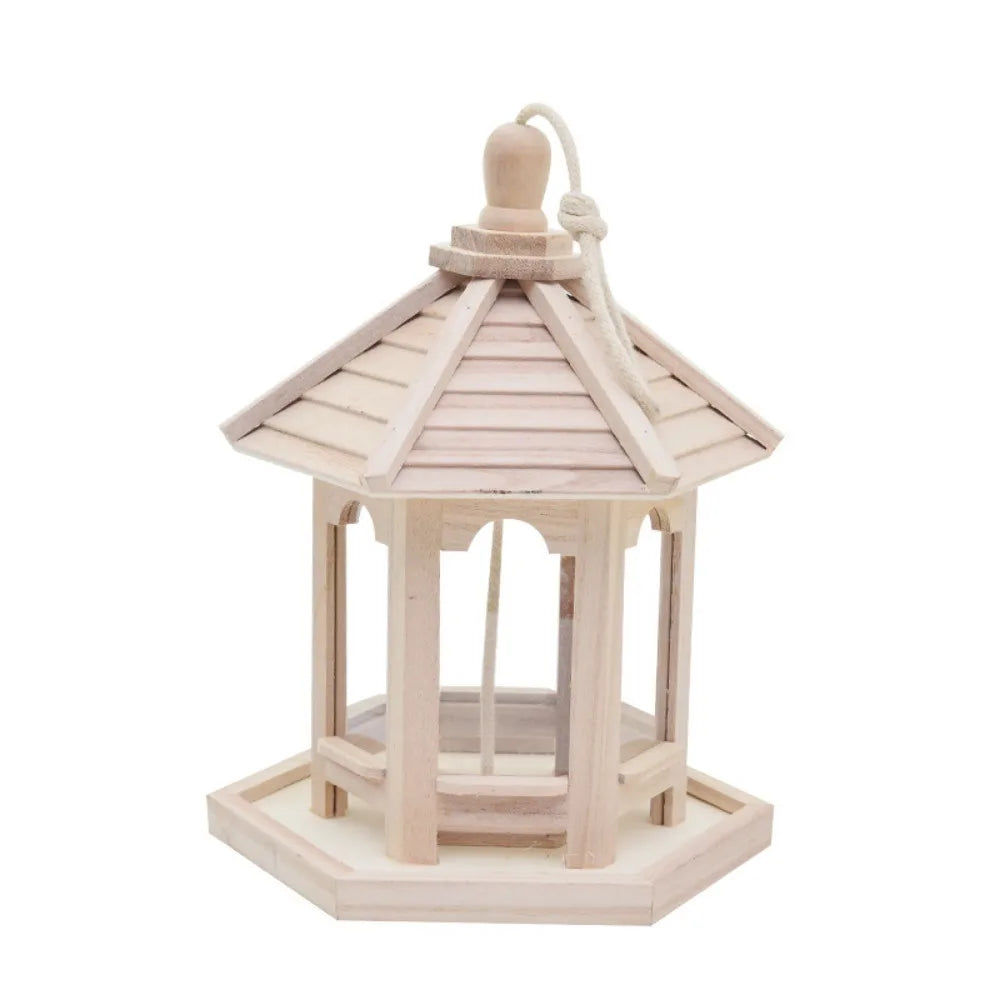Bird House Ornaments House Shape Bird Feeder House Hanging Wooden Pet Feeder Box Bird Food Dispenser Balcony