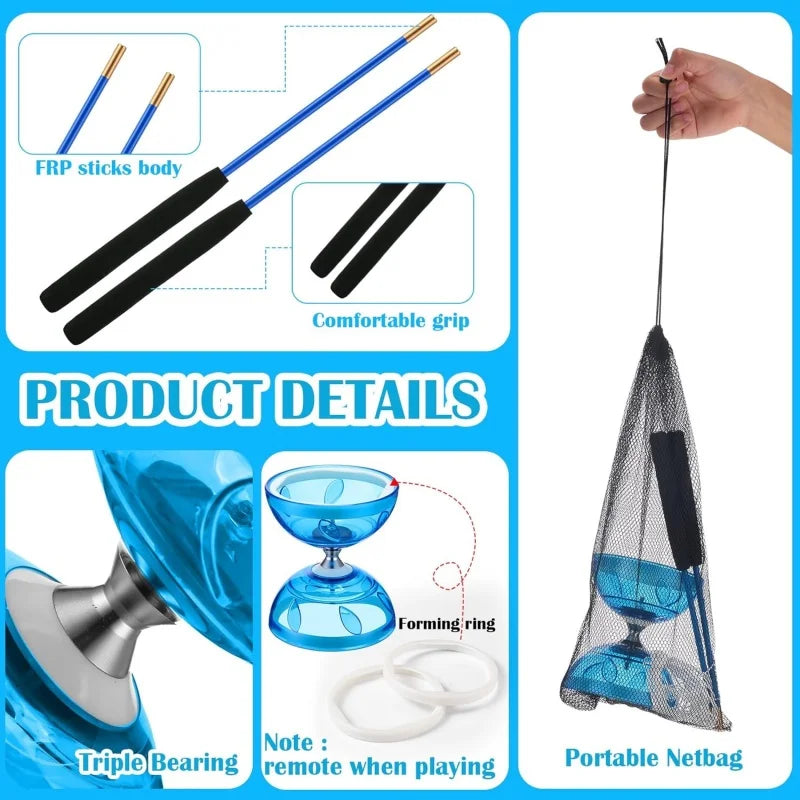 Portable Diabolo Chinese Yoyo Diabolo Set Fitness Equipment Gear for Adults Kids Elderly Outdoor Indoor Agility Exercise