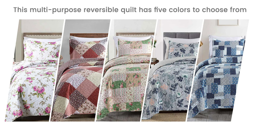 Texstead 3 Pieces Patchwork Gray All Season Bedspreads, Ultra Soft Floral Coverlet Bedding Set with Printed Pattern