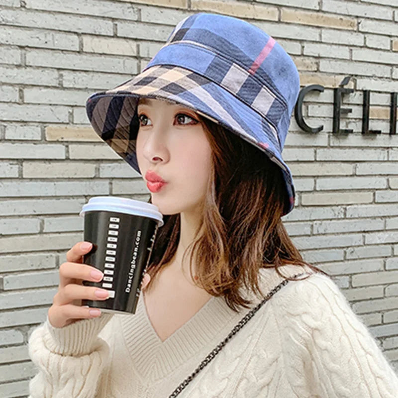 2025 New Fisherman Hats for Women Casual Shade Sun Hat Checked Suede Fabric Basin Hat Casual Folding Warm Hats Bucket Hat Women