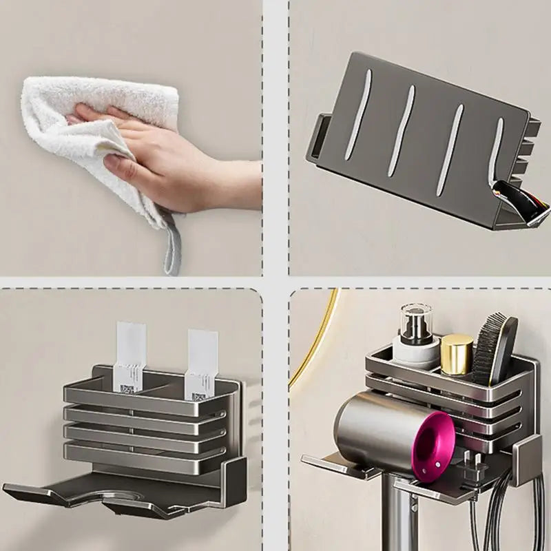 Bathroom Shelf on The Wall Without Drilling Multifunctional Storage Shelves Organizer Bathroom Hair Dryer Holder Toilet Cradle