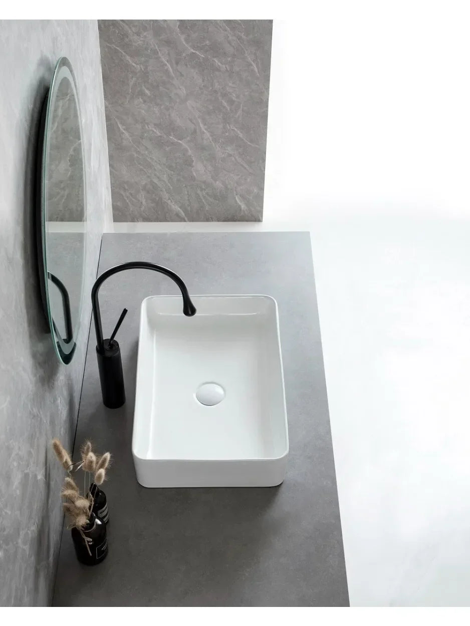 Modern Simple Home Bathroom White Sink Basin Balcony Drainage Deepened Washbasin Bathroom White Ceramic Sink