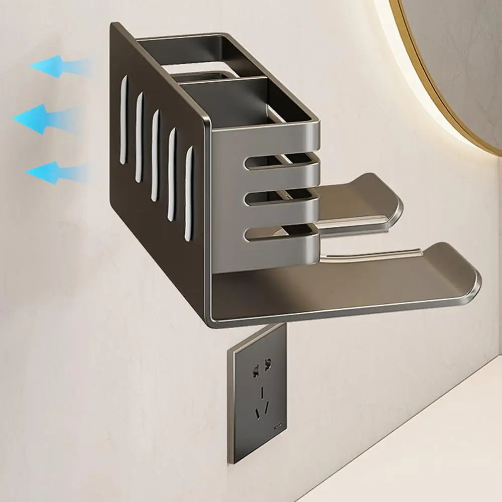 Bathroom Shelf on The Wall Without Drilling Multifunctional Storage Shelves Organizer Bathroom Hair Dryer Holder Toilet Cradle