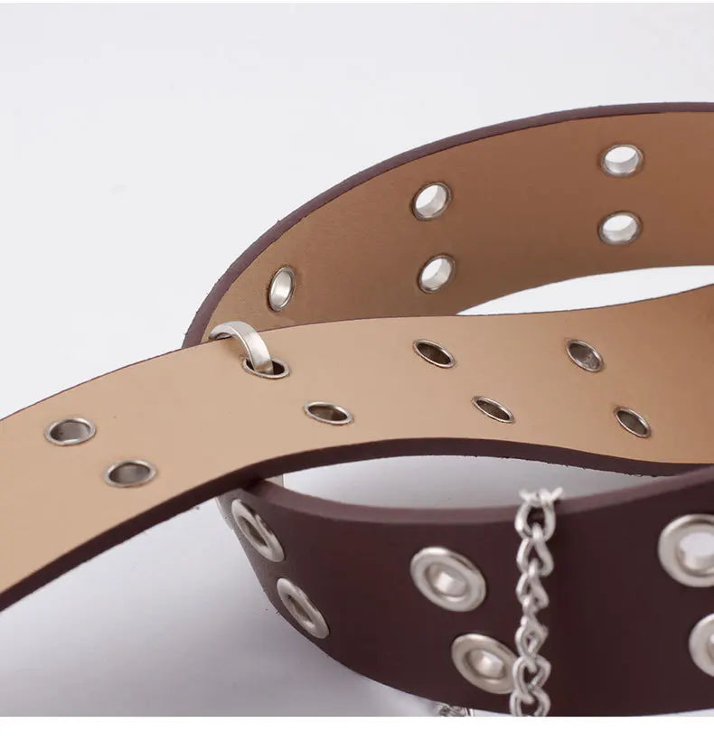 Women Double Ring Belts Double Hole Eyelet Grommet Leather Buckle Punk Pin Belt Leisure Dress Jeans Gothic Waistband