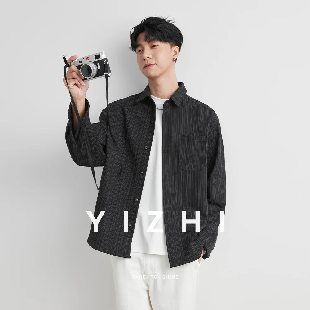 Loose Long Sleeve Casual Shirt for Men Autumn Trendy Versatile Street Style Hong Kong Wind INS Male Fashion Outerwear