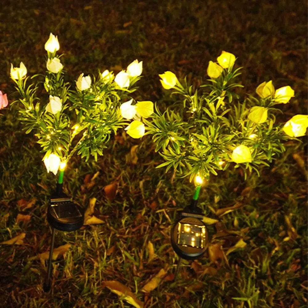 Gardenia Flower Solar Artificial Flower Light Realistic Multi-Color Changing Outdoor Solar Garden Light Solar Powered