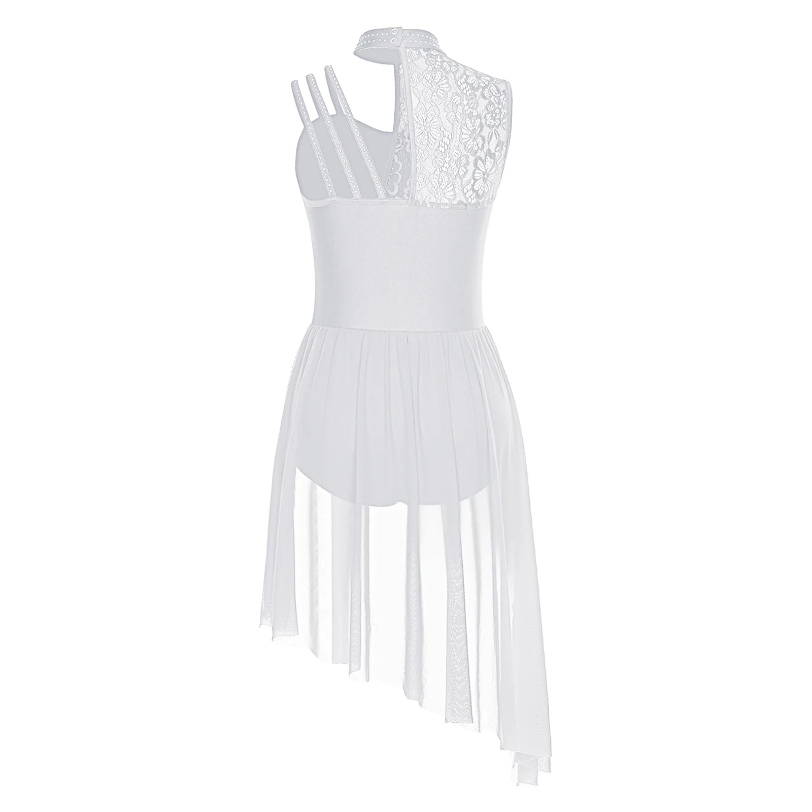Women Modern Lyrical Dance Performance Costume Floral Lace Rhinestones Leotard Dress for Waltz Latin Cha-cha Ballet Skating
