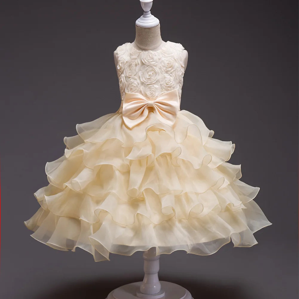Elegant Dress For Girls Sleeveless Flower Ruffles Gown For Kids Wedding Prom Bridesmaid Birthday Party First Communion Dress