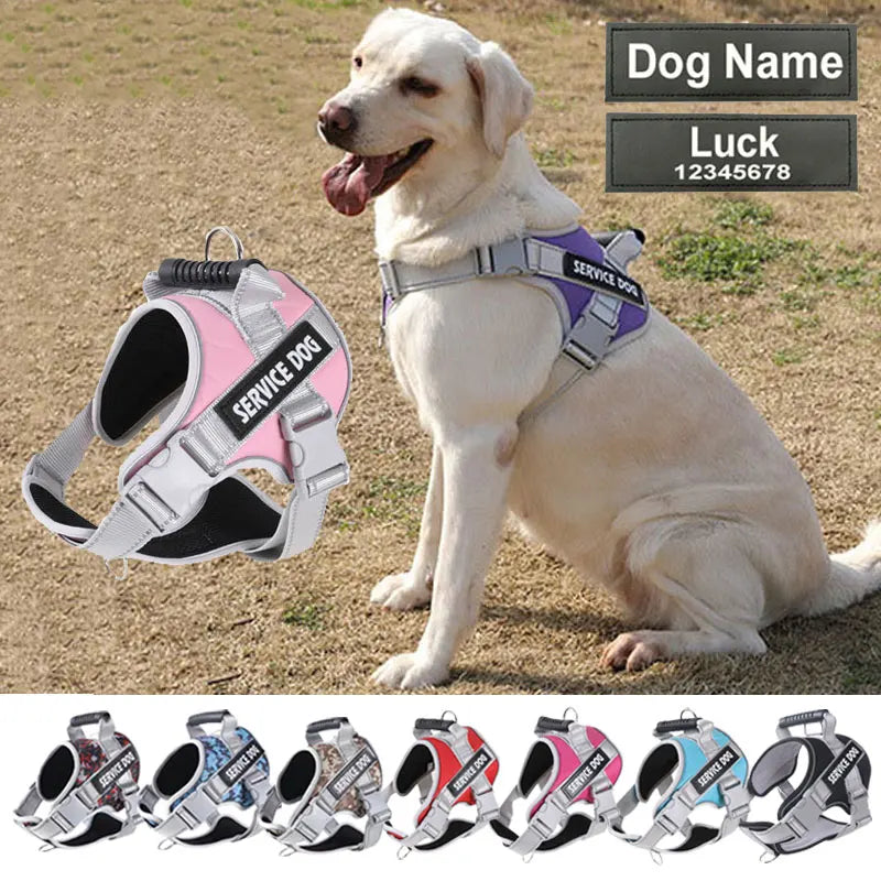 Customized Name Dog Harness Labrador Retriever Harness Medium Large Dog Reflective Adjustable Outdoor Walking Pet Supplies