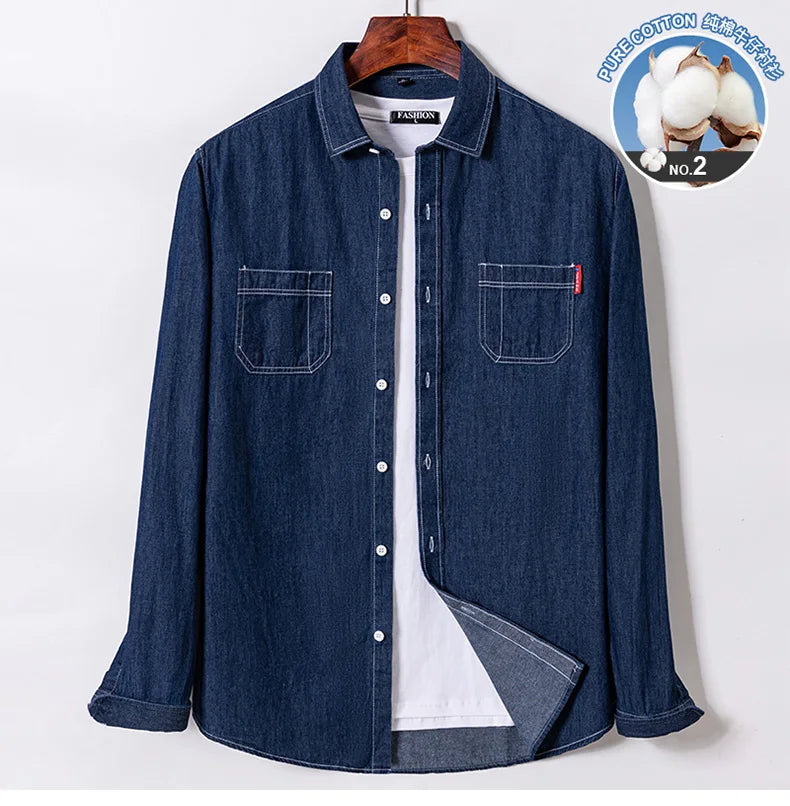 Men's shirt Long sleeve Autumn and winter 100% cotton denim coat Business casual wear high quality fashion breathable