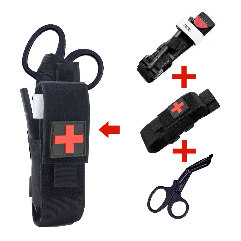 First aid kit, tourniquet, Molle survival kit, care stand, medical equipment, scissors, outdoor equipment kit