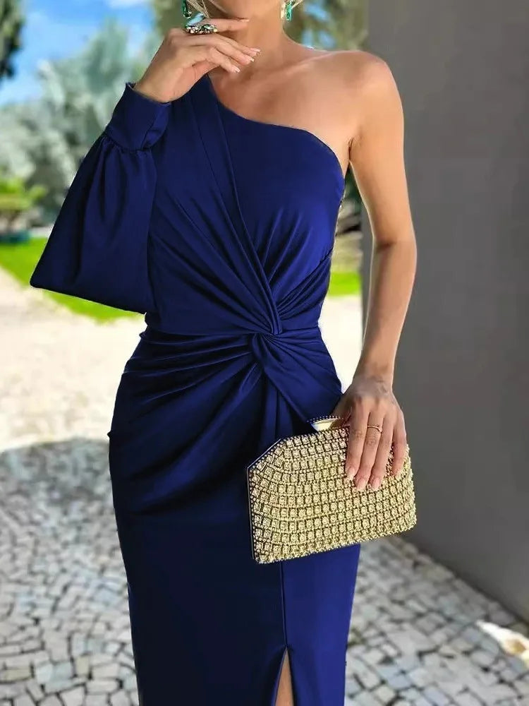 Elegant Sexy Off Shoulder Dress For Women Fashion Diagonal Collar Sleeveless Package Hip Dresses Robe Femme Formal Evening Party