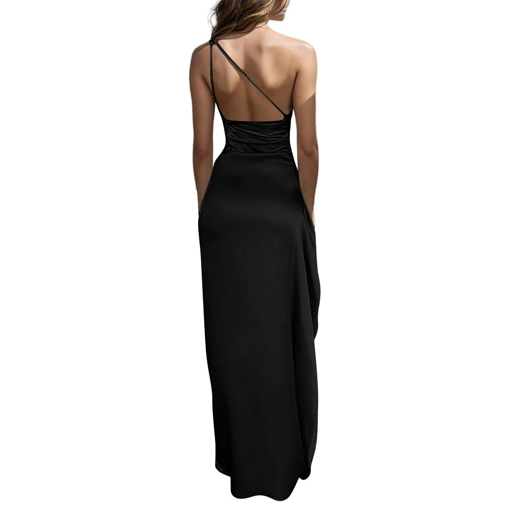 Sexy dresses for women Satin Backless Slim party Long Dress One Shoulder HighSplit Cocktail dress Wedding evening dresses elbise