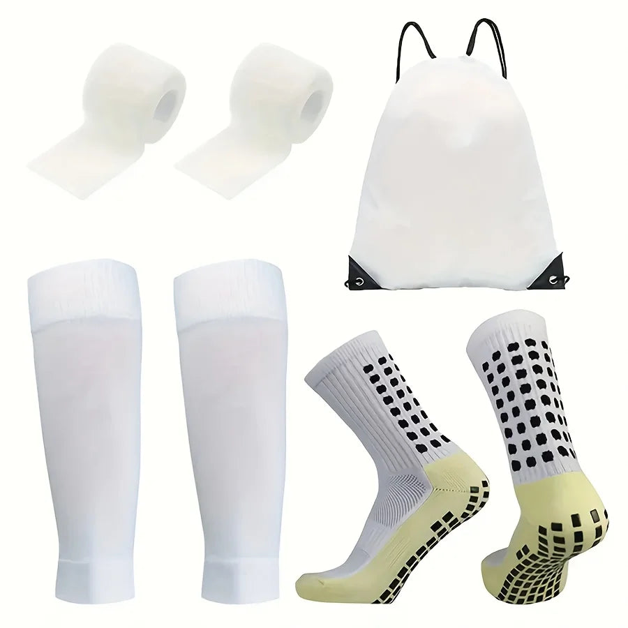 4-Piece Football Equipment Set, Non-Slip Socks, Sock Covers, Bag, Bandage
