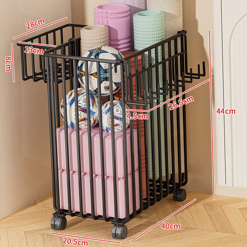 Modern mat Yoga Mat Storage Basket with Wheels Home Sports Equipment Organizer Badminton Storage Fitn Gear elf