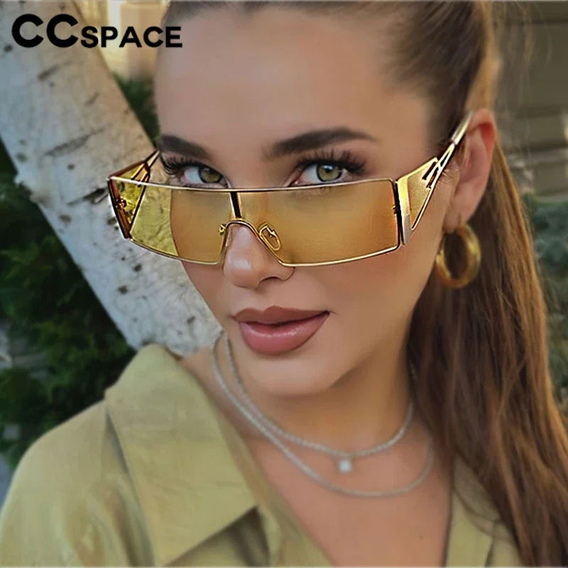 2024 Sense Of Technology Sunglasses Trendy New In One-piece Lens Goggle Ladies Outdoors Riding Sports Metal Suneyeglass 301150