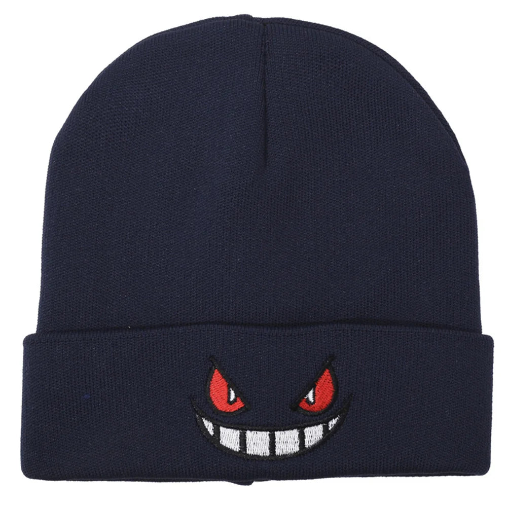 Cartoon Embroidered Beanies Popular American Anime Cartoon Embroidered Knitted Autumn Winter Warm Hat Wool Hat Gengar Beanies