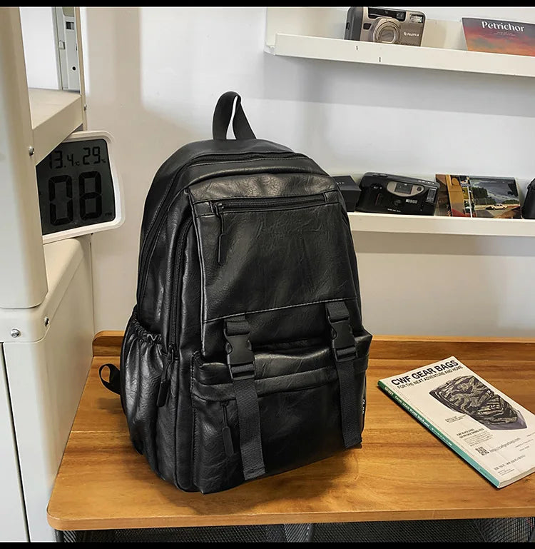 Men's Backpack Fashion Pu Leather Waterproof Man Laptop Bag Korean Backpacks Large School Bag Male Rucksack Student Pc Bagpack