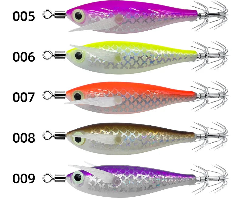 9pcs/page Glow Squid Jig Hook Saltwater Fishing Bait Artificial Egg Wood Shrimp Lures Sea Fishing Octopus Cuttlefish Squid Lure