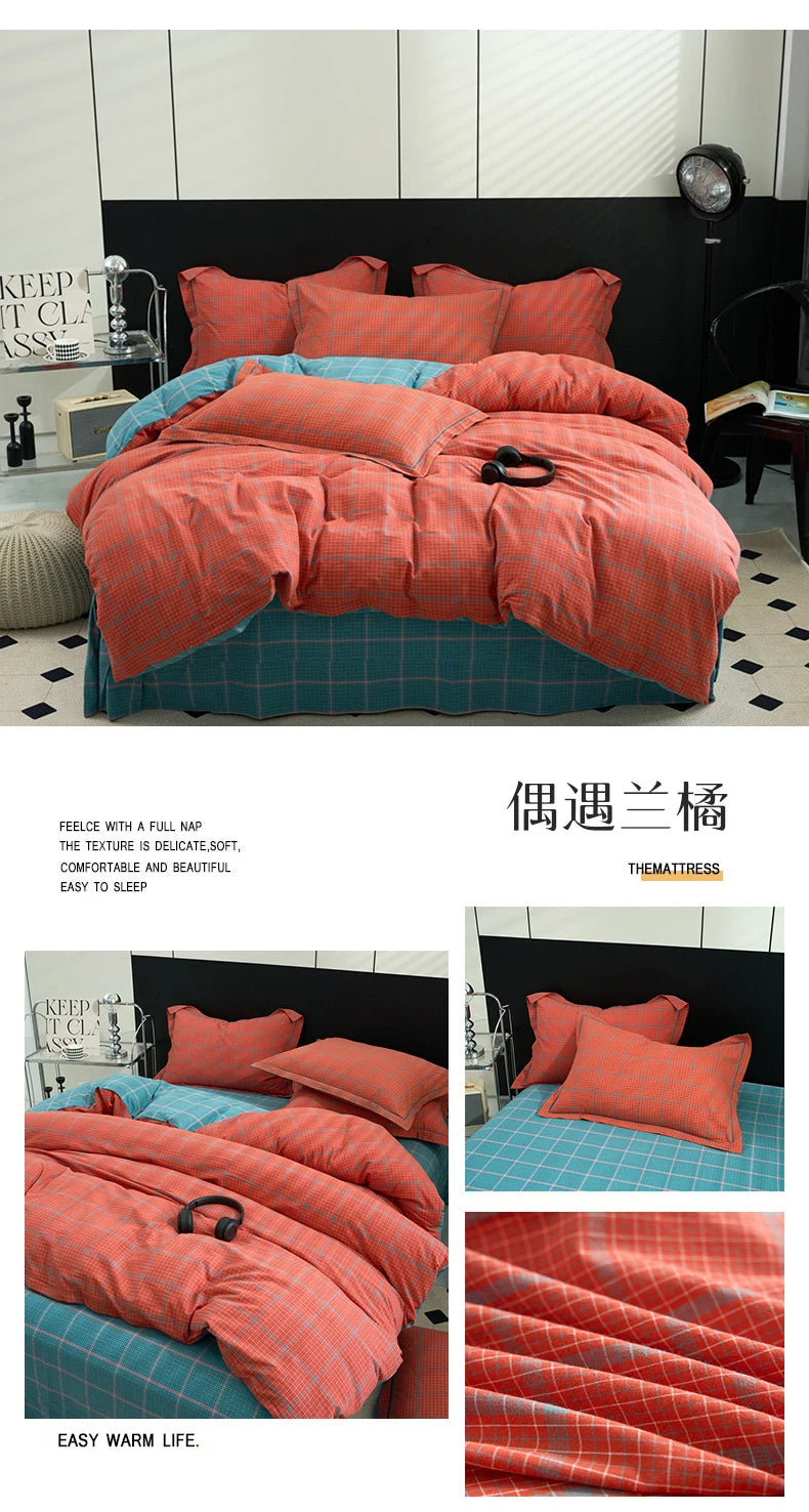 New Cotton Quilt Cover Plaid Yarn-dyed Washed Single Douvet Bed 160x210 220x240 Skin Friendly Comfortable Large Size Bedding